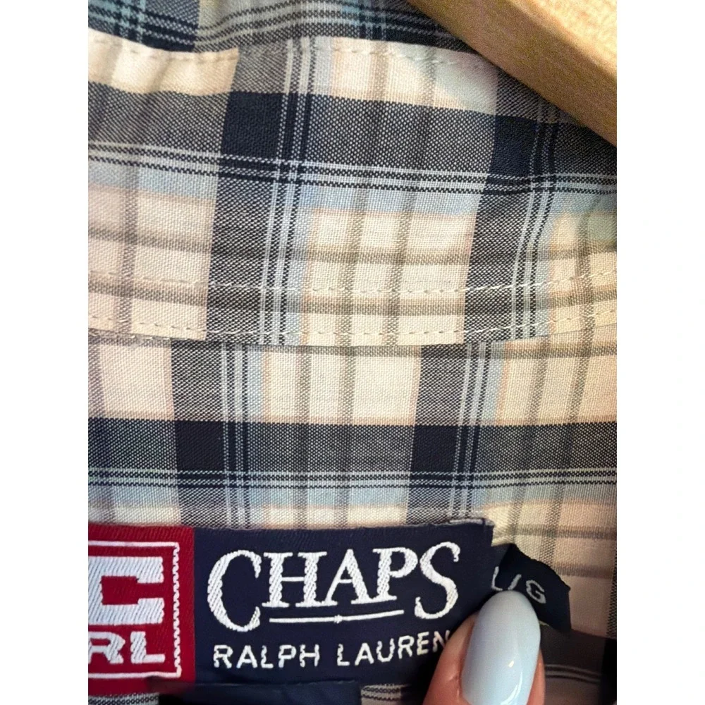 Chaps Ralph Lauren Mens Large Blue Plaid Button Down Long Sleeve Shirt L/G